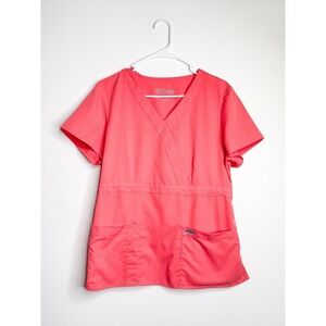 Grey's Anatomy by Barco Scrub Top Women's Size L Coral Pink Pockets Adjustable